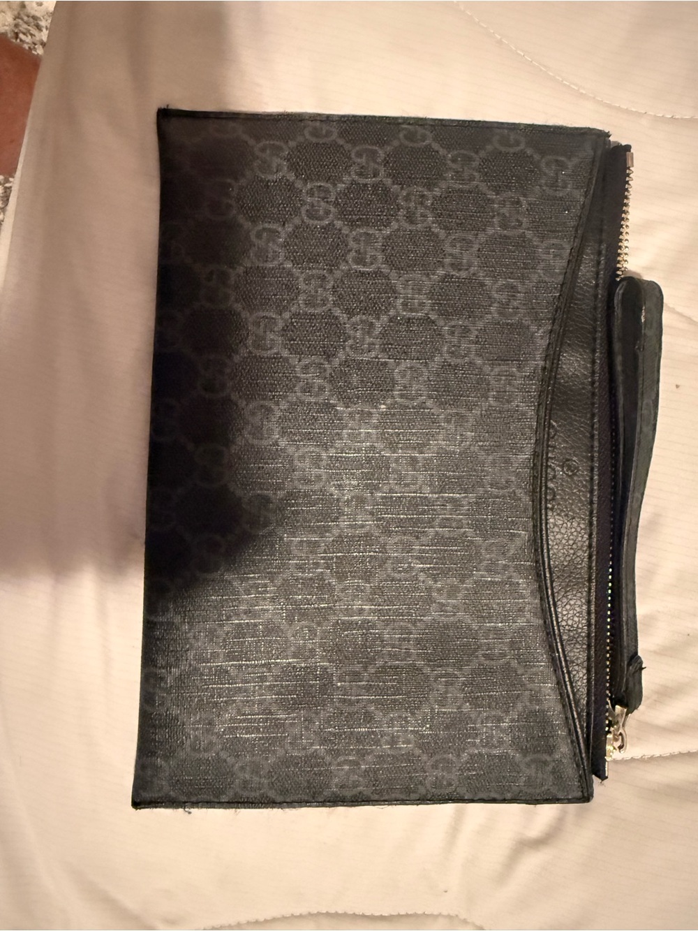 Gucci Black Monogram Zip Wristlet Clutch